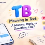 WordFluxa TB meaning in text explained with colorful 3D typography, smartphone messaging illustration, and chat symbols.